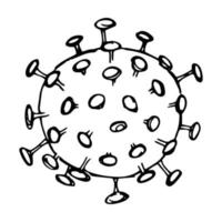 Vector sketch of covid 19 isolated on white background. Hand drawn virus icon. Doodle medical illustration.