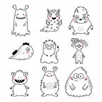 Cute monster. Set of doodle illustration. Coloring book for kids. Postcard decor element. vector