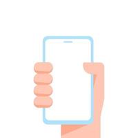 Hand hold smartphone front view concept illustration flat design vector eps10. modern graphic element for landing page, empty state ui, infographic, icon