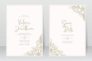 plantilla de invitación de boda con decoración de contorno floral vector