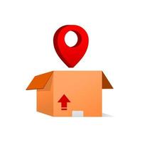 illustration of a cardboard and a shape of icon location. shipping vector illustration.