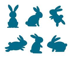 Silhouettes of easter rabbits isolated on a white background. Collection of bunnies flat cartoon. vector