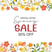 Spring sale banner background template with colorful flower.Can be use social media card, voucher, wallpaper,flyers, invitation, posters, brochure. vector