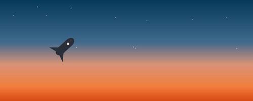 vector illustration of a rocket launch into space on a sunset background