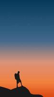 Traveler standing on top of a mountain with sunset background vector