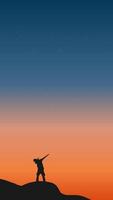 Traveler standing on top of a mountain with sunset background vector