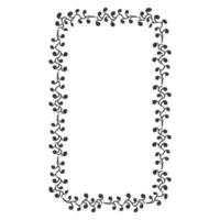 Elegant floral frame, border silhouette in hand drawn doodle style isolated on white background. Wreath decoration, delicate clip art. Vector illustration