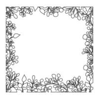 Elegant floral frame, border silhouette in hand drawn doodle style isolated on white background. Wreath decoration, delicate clip art. Vector illustration