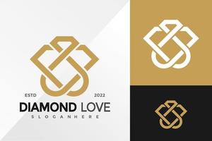 lujo diamante amor elegante logotipo diseño vector ilustración plantilla