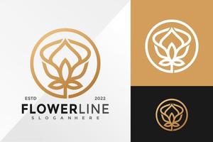 Golden Flower Line Logo Design Vector illustration template