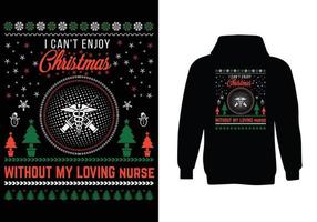 no puedo disfrutar de la navidad sin mi amoroso diseño de suéter de enfermera vector