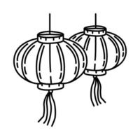 Red Hanging Lantern Icon. Doodle Hand Drawn or Outline Icon Style. vector