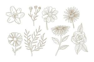 oodles Herbs and flowers, set of hand-drawn flowers, floral set of wildflowers and herbs, vector objects isolated on a white background. One Line Drawing Vector Flowers Print Set. Botanical