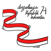 indonesian independence day celebration with flag and hand lettering means happy independence day celebration in doodle style vector