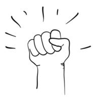 Raised hand with clenched fist doodle ilustration vector