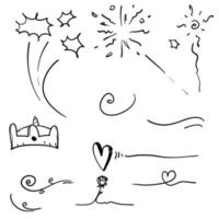 hand drawn collection of curly swishes, swashes, swoops. Calligraphy swirl. Highlight text elements with doodle cartoon style vector