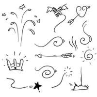 hand drawn collection of curly swishes, swashes, swoops. Calligraphy swirl. Highlight text elements with doodle cartoon style vector