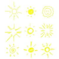 doodle sun illustration vector isolated on white background
