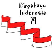 indonesian independence day celebration with flag and hand lettering means happy independence day celebration in doodle style vector