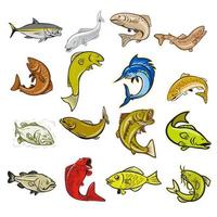 conjunto de dibujos animados de vida marina vector