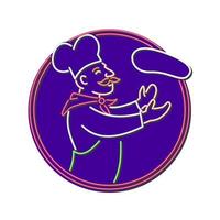 Pizza Chef Tossing Dough Neon Sign Oval vector