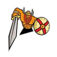 guerrero vikingo espada y escudo mascota vector