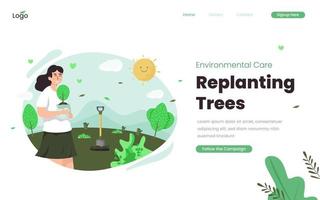 Environmental care with replanting trees illustration concept vector