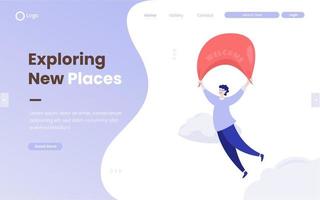 A man flying for exploration concept on landing page design vector