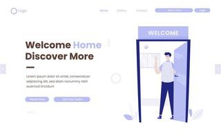 Welcome home greetings concept on landing page template vector