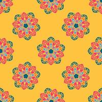 Abstract seamless pattern with mandala flower. Mosaic, tile, polka dot. Floral background. vector