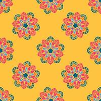 Abstract seamless pattern with mandala flower. Mosaic, tile, polka dot. Floral background. vector