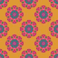 Abstract seamless pattern with mandala flower. Mosaic, tile, polka dot. Floral background. vector