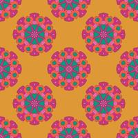 Abstract seamless pattern with mandala flower. Mosaic, tile, polka dot. Floral background. vector