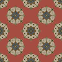 Abstract seamless pattern with mandala flower. Mosaic, tile, polka dot. Floral background. vector