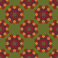 Abstract seamless pattern with mandala flower. Mosaic, tile, polka dot. Floral background. vector