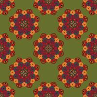 Abstract seamless pattern with mandala flower. Mosaic, tile, polka dot. Floral background. vector