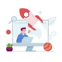 Start up concept vector Illustration idea for landing page template, Project launch with entrepreneur innovative idea, start and beginning of work process development growth, Hand drawn Flat Style