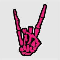 Pink skeleton hand heavy metal, vector illustration