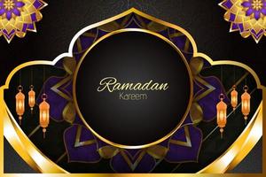 Ramadan Kareem Islamic background with black and purple color vector