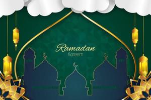 Ramadan Kareem Islamic background green color with element vector