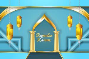 Ramadan Kareem Islamic background blue color with element vector