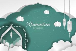 Ramadan Kareem Islamic background with green and white color vector