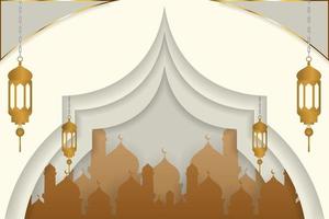 Background Ramadan Kareem Islamic white and brown color with element vector