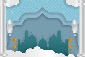 Ramadan Kareem Islamic style blue and gray color background with element vector