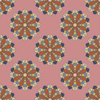 Abstract seamless pattern with mandala flower. Mosaic, tile, polka dot. Floral background. vector