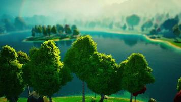 Cartoon Green Forest Landscape with Trees and lake video