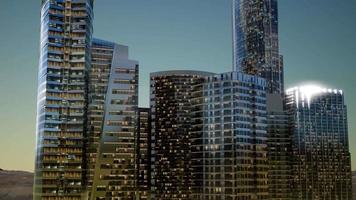 City Skyscrapers at Night in Desert video