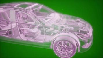 animación holográfica del modelo de coche de estructura metálica 3d con motor video