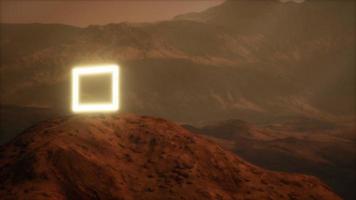 portail au néon sur la surface de la planète mars avec de la poussière qui souffle