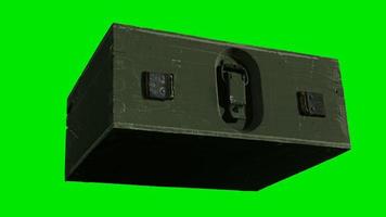 wooden box for weapons on green chromakey background video